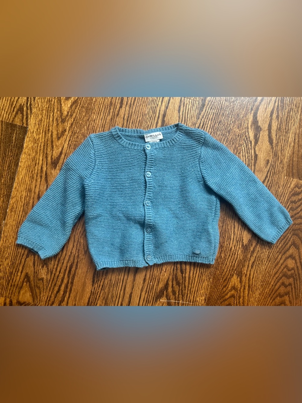 Cyrillus Paris Baby Wool-Blend Blue Knit Button-Front Cardigan